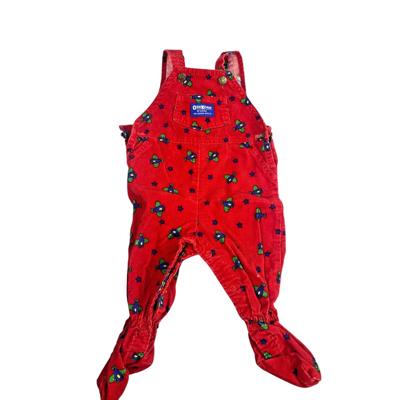 Oshkosh B'Gosh Baby Overalls 6-9M Baby Plane Airplane Corduroy Footed Vintage - Picture 2 of 12